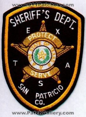 San Patricio County Sheriff's Dept
Thanks to EmblemAndPatchSales.com for this scan.
Keywords: texas sheriffs department