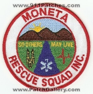 Moneta Recue Squad Inc
Thanks to PaulsFirePatches.com for this scan.
Keywords: virginia fire