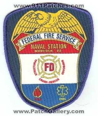 Norfolk Naval Station Federal Fire Service
Thanks to PaulsFirePatches.com for this scan.
Keywords: virginia us navy crash rescue arff cfr aircraft structural shipboard ems