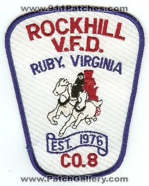 Rockhill VFD Co 8
Thanks to PaulsFirePatches.com for this scan.
Keywords: virginia v.f.d. volunteer fire department company ruby