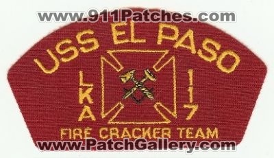 USS El Paso Fire Cracker Team LKA 117
Thanks to PaulsFirePatches.com for this scan.
Keywords: virginia us navy