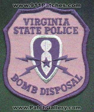 Virginia State Police Bomb Disposal
Thanks to EmblemAndPatchSales.com for this scan.
