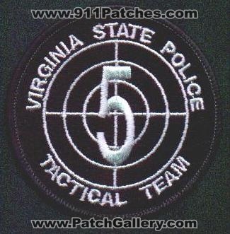 Virginia State Police Tactical Team 5
Thanks to EmblemAndPatchSales.com for this scan.
