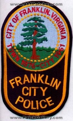 Franklin City Police
Thanks to EmblemAndPatchSales.com for this scan.
Keywords: virginia of