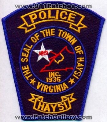 Haysi Police
Thanks to EmblemAndPatchSales.com for this scan.
Keywords: virginia town of