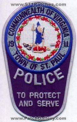 St Paul Police
Thanks to EmblemAndPatchSales.com for this scan.
Keywords: virginia town of saint