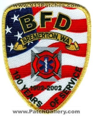 Bremerton Fire Department 100 Years Patch (Washington)
Scan By: PatchGallery.com
Keywords: bfd dept. of service