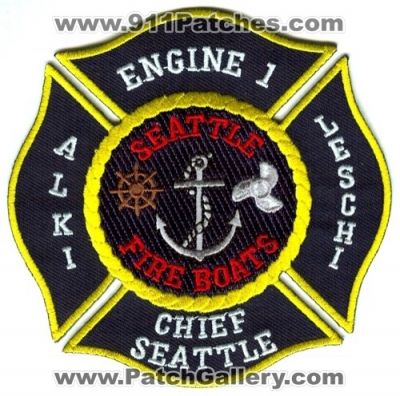 Seattle Fire Boats Alki Leschi Chief Seattle Engine 1 Patch (Washington)
[b]Scan From: Our Collection[/b]
Keywords: department dept. sfd company co. station