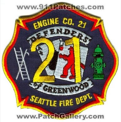 Seattle Fire Department Engine 21 Patch (Washington)
[b]Scan From: Our Collection[/b]
Keywords: dept. sfd company co. station defenders of greenwood