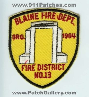 Blaine Fire Department Whatcom County Fire District 13 (Washington)
Thanks to Chris Gilbert for this scan.
Keywords: dept. no. number #13
