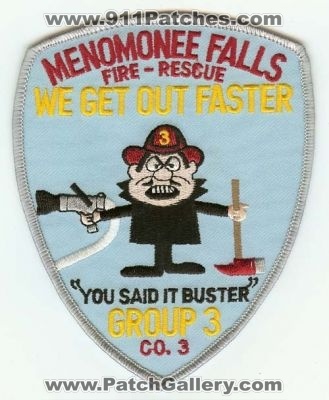 Menomonee Falls Fire Rescue Company 3
Thanks to PaulsFirePatches.com for this scan.
Keywords: wisconsin group