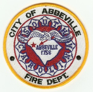 Abbeville Fire Dept
Thanks to PaulsFirePatches.com for this scan.
Keywords: south carolina department city of