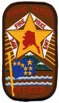 Alaska Public Safety Officer
Thanks to BensPatchCollection.com for this scan.
Keywords: dps fire police sar emt