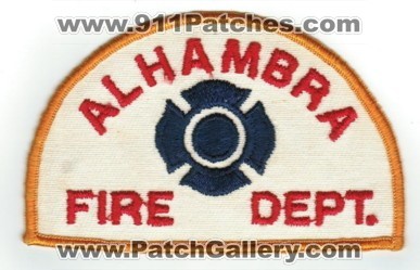 Alhambra Fire Department (California)
Thanks to PaulsFirePatches.com for this scan.
Keywords: dept.