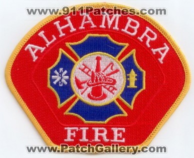 Alhambra Fire Department (California)
Thanks to PaulsFirePatches.com for this scan.
Keywords: dept.