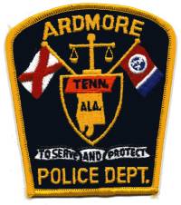 Ardmore Police Dept (Alabama)
Thanks to BensPatchCollection.com for this scan.
Keywords: department