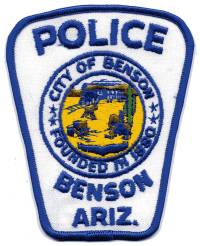 Benson Police (Arizona)
Thanks to BensPatchCollection.com for this scan.
Keywords: city of