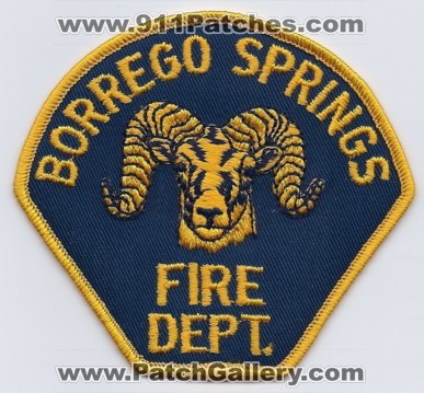 Borrego Springs Fire Department (California)
Thanks to PaulsFirePatches.com for this scan.
Keywords: dept.