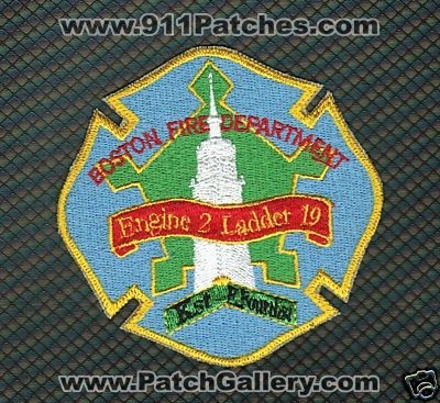 Boston Fire Department Engine 2 Ladder 19 (Massachusetts)
Thanks to PaulsFirePatches.com for this scan.
Keywords: dept.