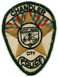 Chandler Police (Arizona)
Thanks to BensPatchCollection.com for this scan.
Keywords: city