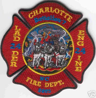 Charlotte Fire Dept Engine 24 Ladder 24 Battalion 7
Thanks to Brent Kimberland for this scan.
Keywords: north carolina department