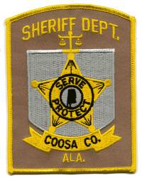 Coosa County Sheriff Dept (Alabama)
Thanks to BensPatchCollection.com for this scan.
Keywords: department