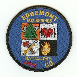 Edgemont Box Springs Fire Co
Thanks to PaulsFirePatches.com for this scan.
Keywords: california company battalion 9