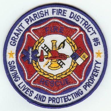 Grant Parish Fire District #5
Thanks to PaulsFirePatches.com for this scan.
Keywords: louisiana rescue
