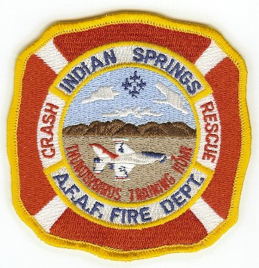 Indian Springs AFAF Fire Dept Crash Rescue
Thanks to PaulsFirePatches.com for this scan.
Keywords: nevada air force field department cfr arff aircraft thunderbirds