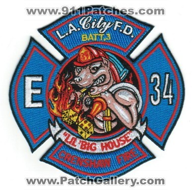 Los Angeles City Fire Department Station 34 (California)
Thanks to Paul Howard for this scan. 
Keywords: lafd l.a.f.d. batt. battalion 3 crenshaw engine