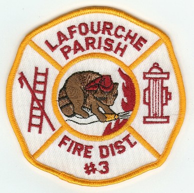 LaFourche Fire Dist #3
Thanks to PaulsFirePatches.com for this scan.
Keywords: louisiana la fourche district