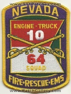 Nevada Fire Rescue EMS Engine Truck 10 Squad 64 (Iowa)
Thanks to Mark Hetzel Sr. for this scan.
