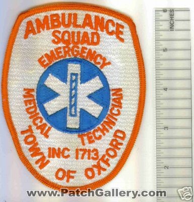 Oxford Ambulance Squad Emergency Medical Technician (Massachusetts)
Thanks to Mark C Barilovich for this scan.
Keywords: ems emt town of