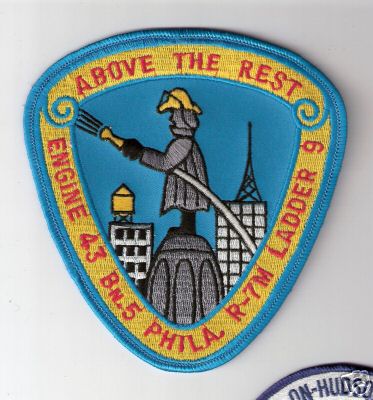 Philadelphia Fire Engine 43 Ladder 9 Rescue 7M Battalion 5
Thanks to Bob Brooks for this scan.
Keywords: pennsylvania department dept pfd