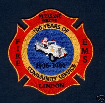 Pleasant Grove Lindon Fire EMS 100 Years
Thanks to PaulsFirePatches.com for this scan.
Keywords: utah