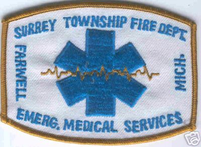 Surrey Township Fire Dept Emergency Medical Services
Thanks to Brent Kimberland for this scan.
Keywords: michigan department ems farwell