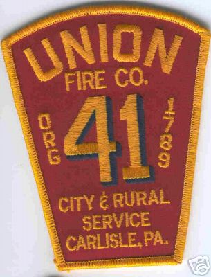 Union Fire Co 41
Thanks to Brent Kimberland for this scan.
Keywords: pennsylvania company carlisle city & rural service