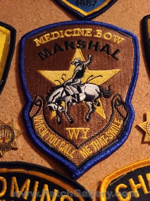 Medicine Bow Marshal Patch (Wyoming)
Thanks to Jeremiah Herderich for the picture.
Keywords: when you call me that smile