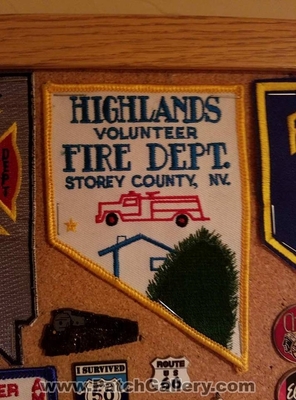 Highlands Volunteer Fire Department Patch (Nevada)
Thanks to Jeremiah Herderich for the picture.
Keywords: vol. dept. storey county co. nv. state shape