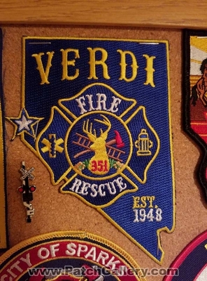 Verdi Fire Rescue Department Patch (Nevada)
Thanks to Jeremiah Herderich for the picture.
Keywords: dept. 351 state shape