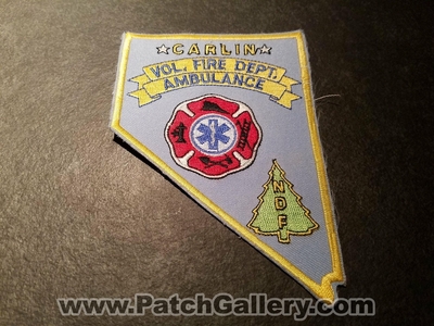 Carlin Volunteer Fire Department Ambulance Patch (Nevada)
Thanks to Jeremiah Herderich for the picture.
Keywords: vol. dept. ndf division div. or forestry state shape