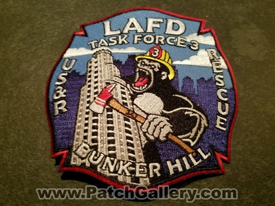 Los Angeles City Fire Department Task Force 3 Patch (California)
Thanks to Jeremiah Herderich for the picture.
Keywords: lafd l.a.f.d. dept. tf3 usar us&r rescue bunker hill company co. station