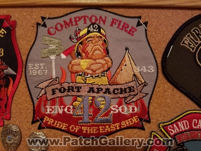 Compton Fire Department Station 42 Patch (California)
Thanks to Jeremiah Herderich for the picture.
Keywords: dept. engine squad sqd fort apache pride of the east side 343