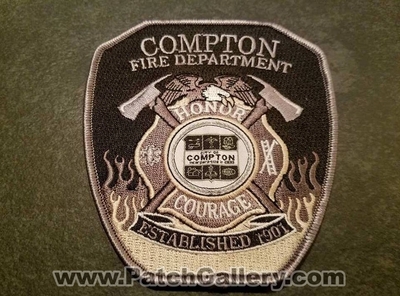 Compton Fire Department Class A Patch (California)
Thanks to Jeremiah Herderich for the picture.
Keywords: city of dept.