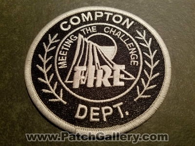 Compton Fire Department Patch (California)
Thanks to Jeremiah Herderich for the picture.
Keywords: dept. meeting the challenge