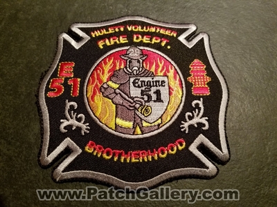 Hulett Volunteer Fire Department Engine 51 Patch (Wyoming)
Thanks to Jeremiah Herderich for the picture.
Keywords: vol. dept. company co. station e51 brotherhood