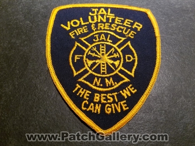Jal Volunteer Fire and Rescue Department Patch (New Mexico)
Thanks to Jeremiah Herderich for the picture.
Keywords: vol. & dept. fd nm n.m. the best we can give