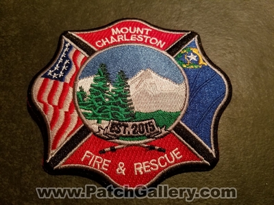 Mount Charleston Fire and Rescue Department Patch (Nevada)
Thanks to Jeremiah Herderich for the picture.
Keywords: & dept. est. 2015