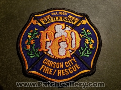 Carson City Fire Rescue Department Patch (Nevada)
Thanks to Jeremiah Herderich for the picture.
Keywords: dept. battle born est. 1863 ccfd