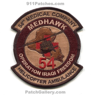 54th Medical Company Helicopter Ambulance Dustoff Fort Lewis Patch (Washington)
Scan By: PatchGallery.com
Keywords: co. detachment air medevac ft. medhawk operation iraqi freedom oif